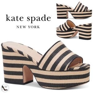 Kate Spade Ibiza Black Nude Straps Slip On Platform High Heel Mule Sandals 10